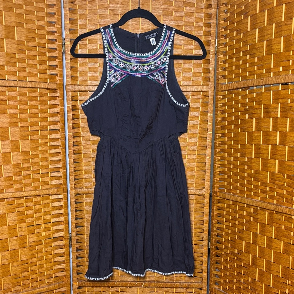 Billabong Black Mini Dress with Colorful Embroidery